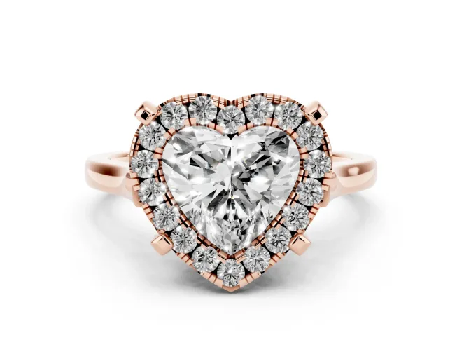 Heart Cut Diamond Cluster Halo Solitaire Ring Set in Rose gold with Prong Setting