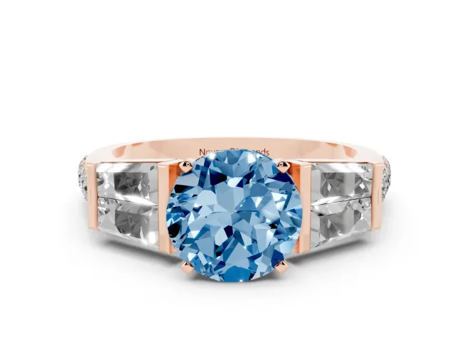 Round Channel Set Baguette Engagement Ring Setting for a Fancy Blue Lab-Grown Diamond | Rose Gold