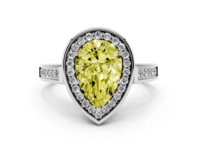 Pear-Shaped Rimmed Halo Engagement Ring Setting for a Fancy Yellow Lab-Grown Diamond | White Gold