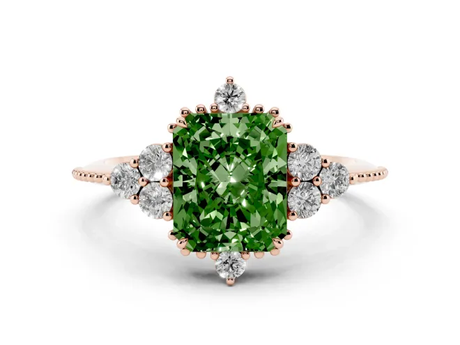 Radiant Cut Cluster Engagement Ring Setting for a Fancy Green Lab-Grown Diamond | Rose Gold