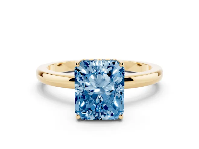 Radiant Cut Engagement Ring Setting for a Fancy Blue Lab-Grown Diamond | Hidden Halo | Yellow Gold