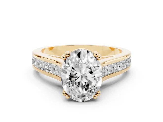 Oval Cut Diamond Channel Set Solitaire Engagement Ring Set in Yellow gold with Prong Setting