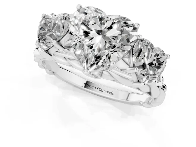 Heart Cut Diamond Three-Stone Ring Set in Silver with Braided Band – second view