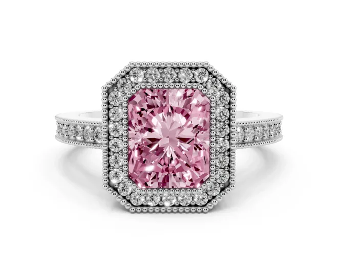 Radiant Cut Halo Engagement Ring Setting for a Fancy Pink Lab-Grown Diamond | Sterling Silver - Design NV-24886