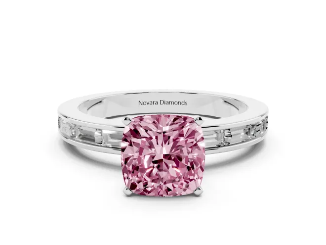 Cushion Cut Channel Set Engagement Ring Setting for a Fancy Pink Lab-Grown Diamond | White Gold