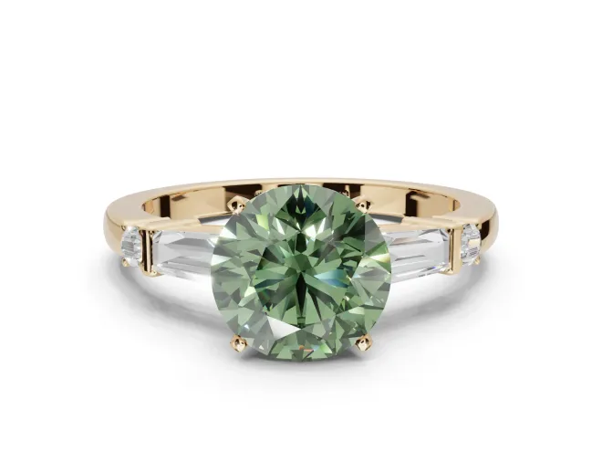 Round Tapered Baguette Engagement Ring Setting for a Fancy Green Lab-Grown Diamond | Yellow Gold