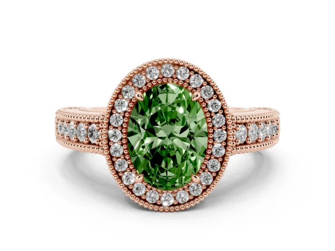 Oval Halo Engagement Ring Setting for a Fancy Green Lab-Grown Diamond | Rose Gold