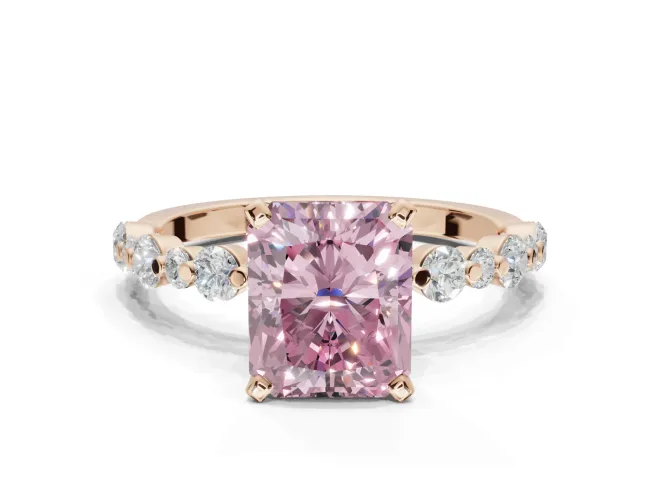 Radiant Cut Pavé Solitaire Engagement Ring Setting for a Fancy Pink Lab-Grown Diamond | Alternating Accents | Rose Gold