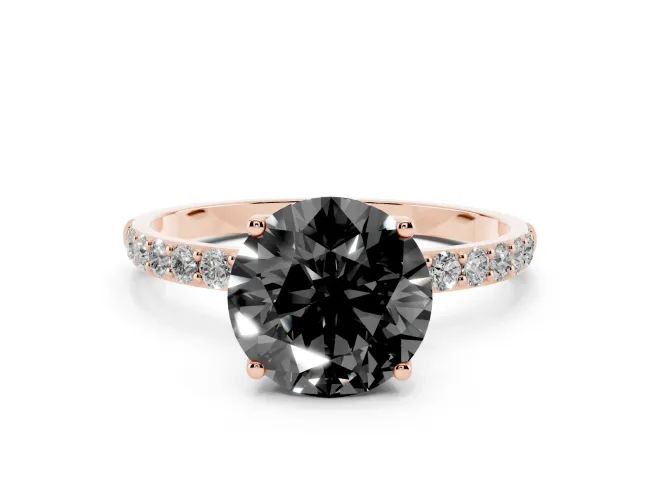 Round Pavé Solitaire Engagement Ring Setting for a Black Center | Fine Line Pavé Band | Rose Gold