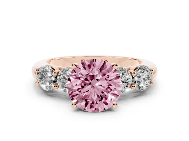 Round Five Stone Engagement Ring Setting for a Fancy Pink Lab-Grown Diamond | Plain Band | Rose Gold