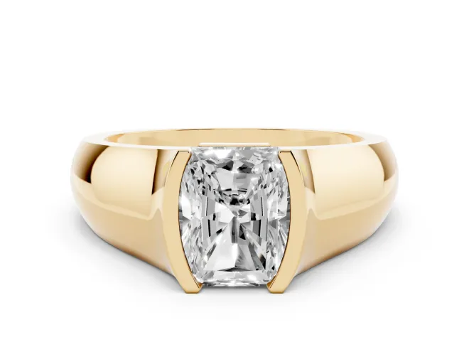 Radiant Cut Half Bezel Solitaire Engagement Ring Setting | Wide Band | Yellow Gold