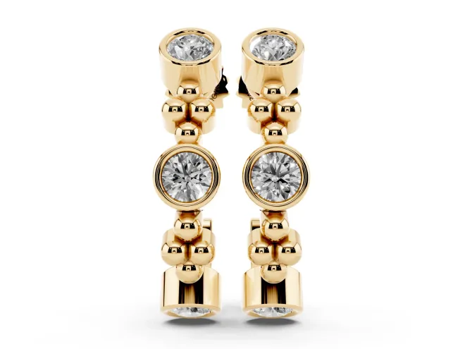 Round Lab-Grown Diamond Bezel Hoop Earrings | Metal Bead Clusters | Yellow Gold