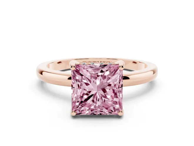 Fancy Pink Princess Cut Diamond Solitaire Ring Set in Rose gold with Plain Band and Prong Setting