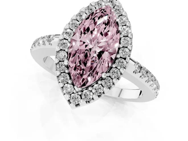 Marquise Pave Halo Engagement Ring Setting for a Fancy Pink Lab-Grown Diamond | Pave Band | White Gold – second view