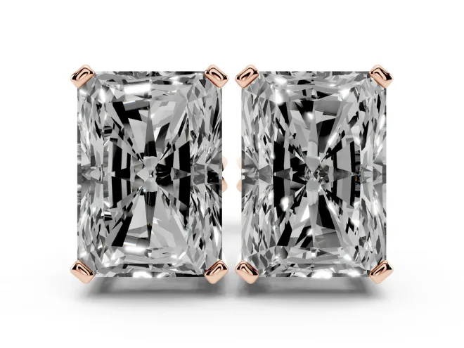 Radiant Cut Diamond Solitaire Stud Earrings Set in Rose gold with Basket Setting