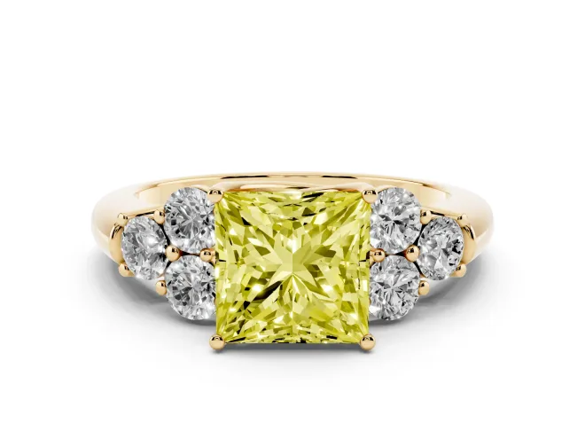 Princess Cut Side Stone Engagement Ring Setting for a Fancy Yellow Lab-Grown Diamond | Yellow Gold