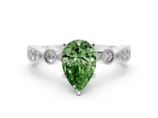 Pear-Shaped Vintage Milgrain Engagement Ring Setting for a Fancy Green Lab-Grown Diamond | Platinum