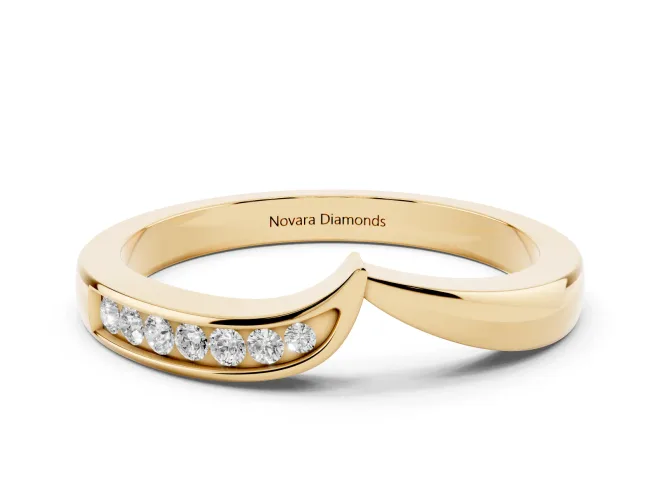 Round Lab-Grown Diamond V-Notch Channel Set Contour Wedding Band | Asymmetric | Yellow Gold