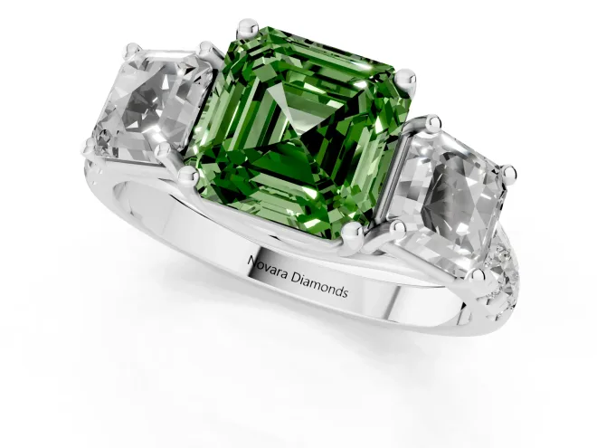 Asscher Cut Three Stone Engagement Ring Setting for a Fancy Green Lab-Grown Diamond | Sterling Silver - Design NV-24849 – second view