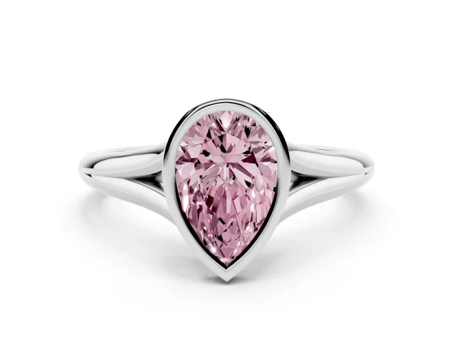 Pear-Shaped Bezel Engagement Ring Setting for a Fancy Pink Lab-Grown Diamond | Platinum