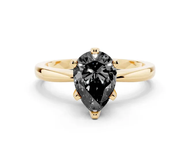 Pear-Shaped Tapered Solitaire Engagement Ring Setting for a Black Center | Yellow Gold