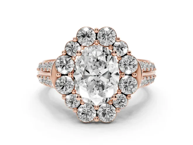 Oval Large Accent Halo Engagement Ring Setting | Graduated Pavé | Rose Gold