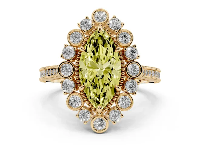 Marquise Scalloped Halo Engagement Ring Setting for a Fancy Yellow Lab-Grown Diamond | Milgrain Edges | Yellow Gold