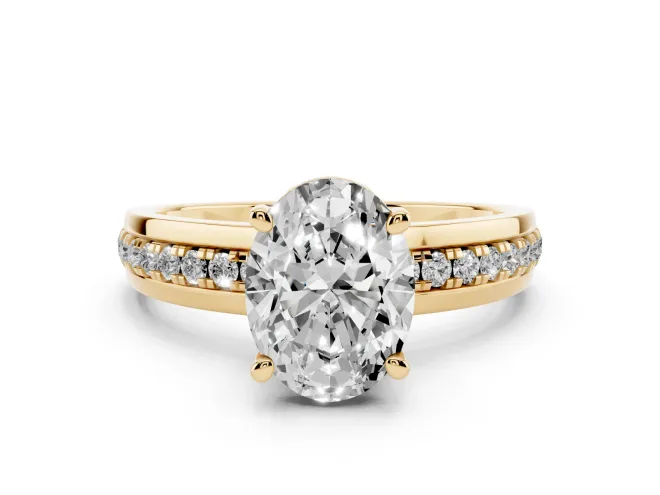 Oval Channel Set Solitaire Engagement Ring Setting | Rope Collar Head | Yellow Gold