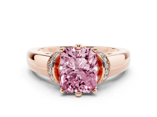 Radiant Cut Pavé Collar Engagement Ring Setting for a Fancy Pink Lab-Grown Diamond | Rose Gold
