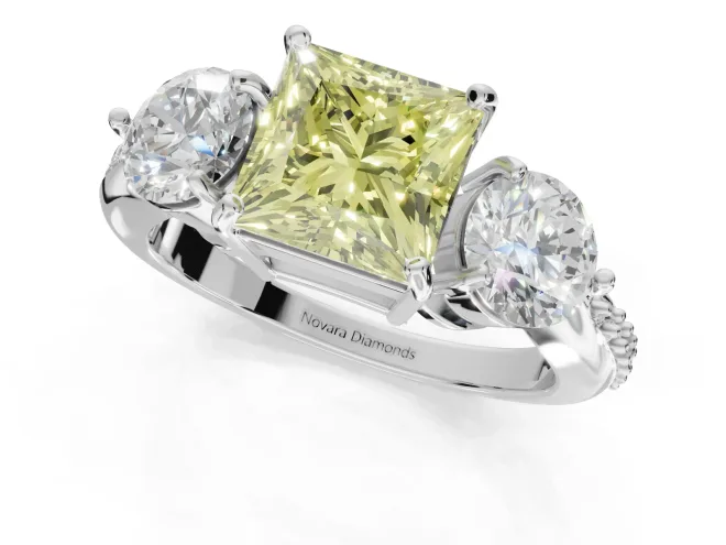 Princess Cut Engagement Ring Setting for a Fancy Yellow Lab-Grown Diamond | Sterling Silver - Design NV-24901 – second view