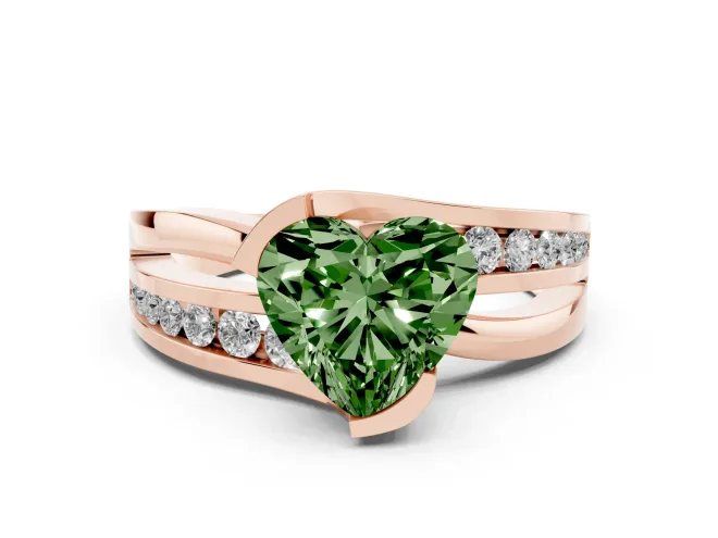Heart-Shaped Graduated Bypass Engagement Ring Setting for a Fancy Green Lab-Grown Diamond | Split Shank | Rose Gold