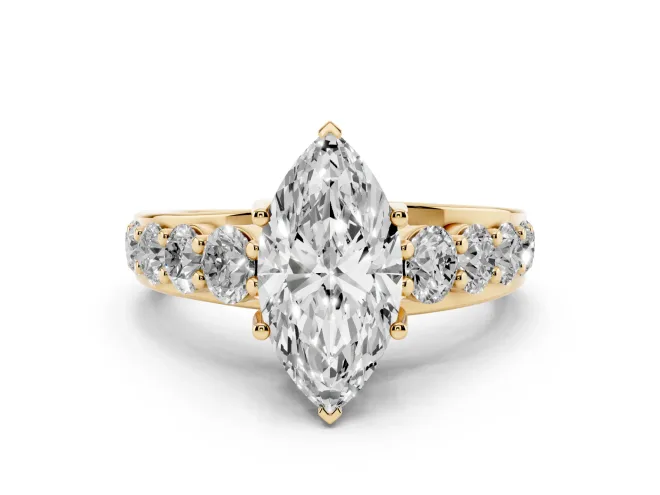 Marquise Cut Diamond Pavé Engagement Ring Set in Yellow gold with Prong Setting
