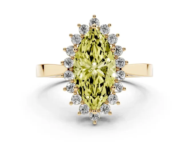 Marquise Scalloped Halo Engagement Ring Setting for a Fancy Yellow Lab-Grown Diamond | Yellow Gold