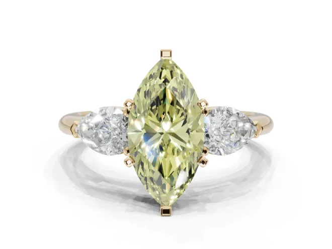 Marquise 3-Stone Engagement Ring Setting for a Fancy Yellow Lab-Grown Diamond | Yellow Gold