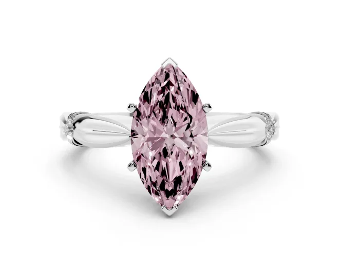 Marquise Floral Solitaire Engagement Ring Setting for a Fancy Pink Lab-Grown Diamond | White Gold