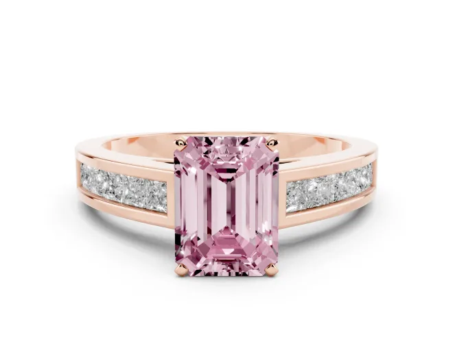 Emerald Cut Channel Engagement Ring Setting for a Fancy Pink Lab-Grown Diamond | Rose Gold