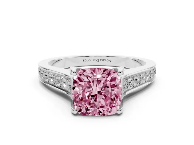 Cushion Cut Graduated Pavé Engagement Ring Setting for a Fancy Pink Lab-Grown Diamond | Platinum