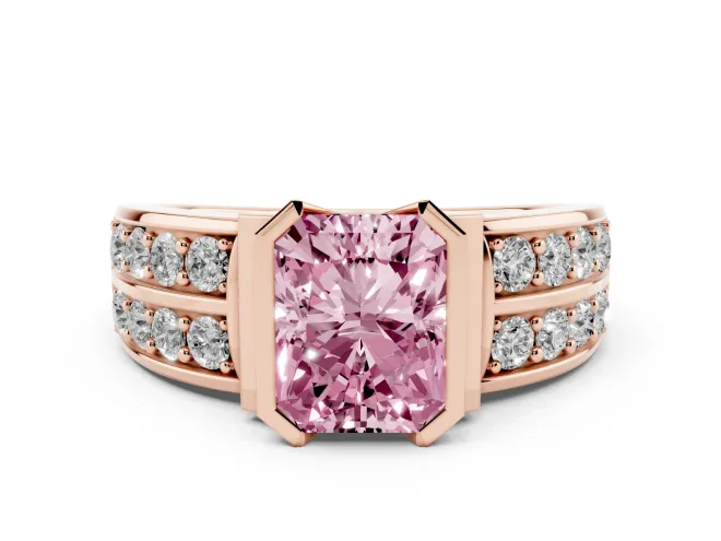 Radiant Cut Half Bezel Engagement Ring Setting for a Fancy Pink Lab-Grown Diamond | Double Row Channel Band | Rose Gold