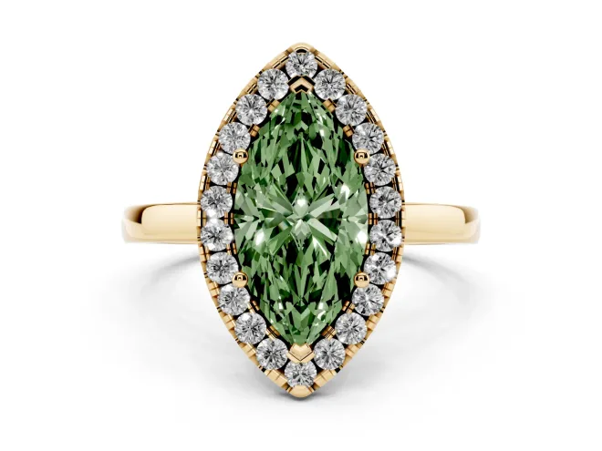 Marquise Thin Halo Engagement Ring Setting for a Fancy Green Lab-Grown Diamond | Plain Polished Band | Yellow Gold