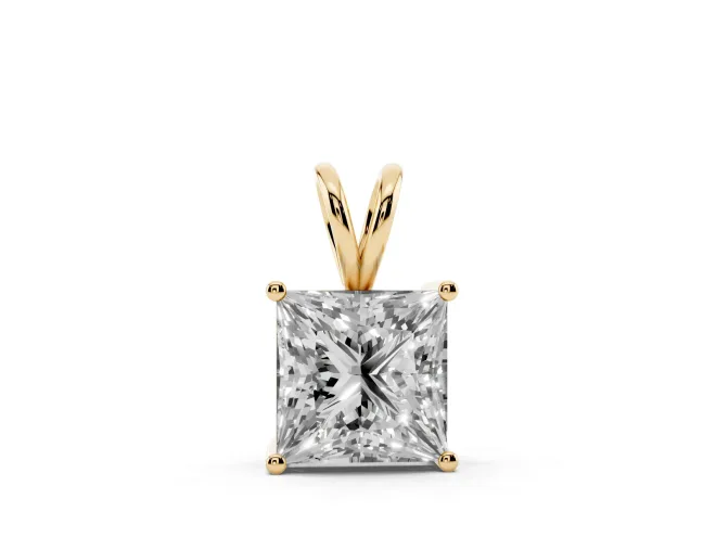 Princess Cut Lab-Grown Diamond Solitaire Pendant | Split Bail | Yellow Gold