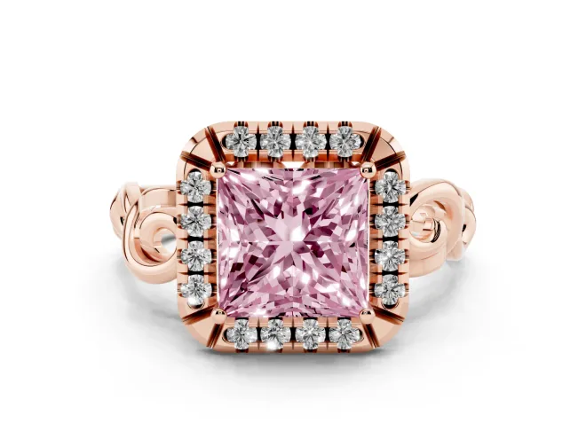 Princess Cut Filigree Halo Engagement Ring Setting for a Fancy Pink Lab-Grown Diamond | Rose Gold