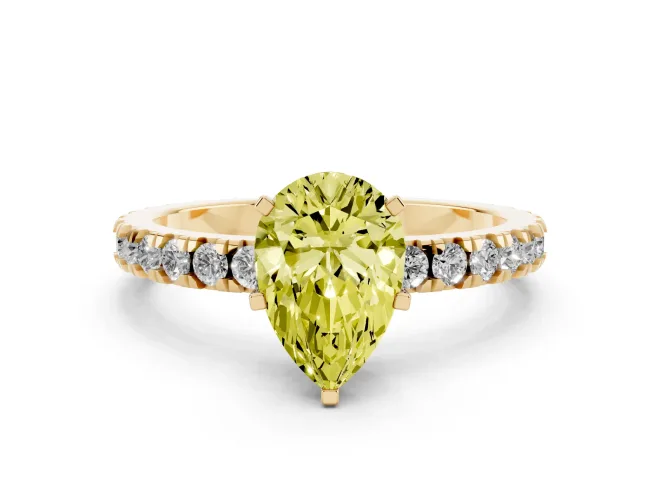 Pear-Shaped Pavé Engagement Ring Setting for a Fancy Yellow Lab-Grown Diamond | Yellow Gold