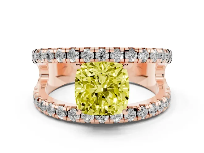 Cushion Cut Pavé Engagement Ring Setting for a Fancy Yellow Lab-Grown Diamond | Rose Gold - Design NV-24679