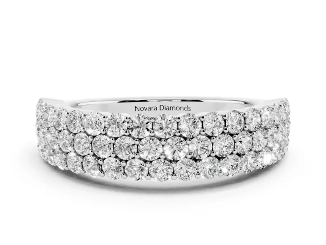 Round Lab-Grown Diamond Three Row Pavé Promise Ring | Shared Prongs | White Gold