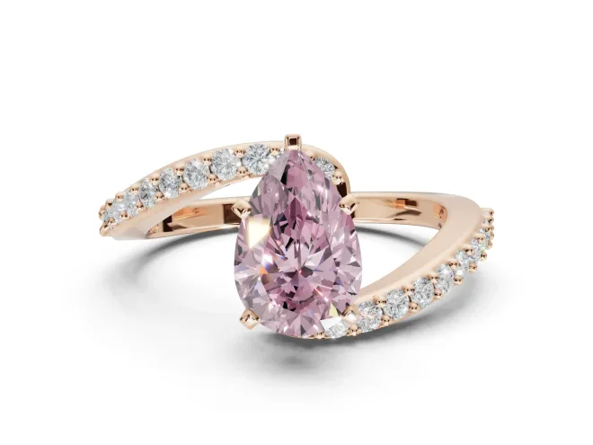Pear-Shaped Bypass Pavé Engagement Ring Setting for a Fancy Pink Lab-Grown Diamond | Rose Gold