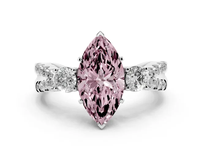Marquise Three Stone Engagement Ring Setting for a Fancy Pink Lab-Grown Diamond | Sterling Silver