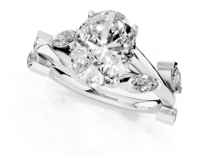 Oval Cut Diamond Solitaire Ring Set in White gold with Twisted Marquise Accent Band – second view