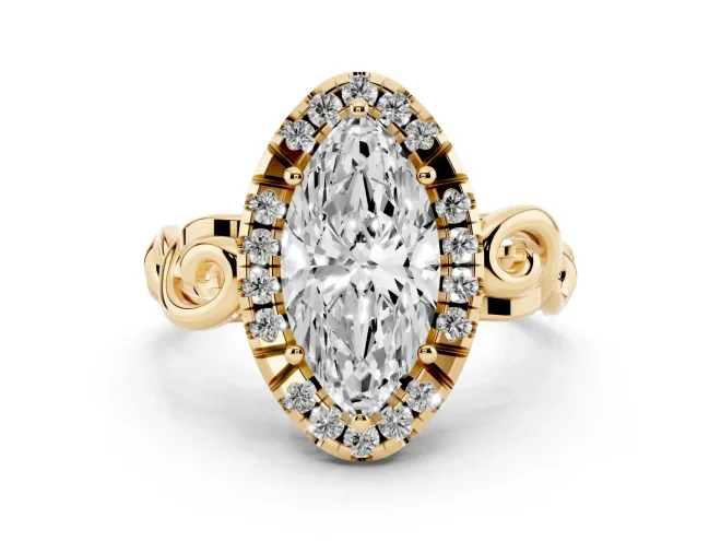 Marquise Vintage Filigree Halo Engagement Ring Setting | Scroll Shoulders | Yellow Gold