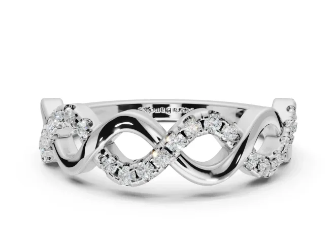 Round Lab-Grown Diamond Infinity Twist Wedding Band | Pavé and Polished | Sterling Silver