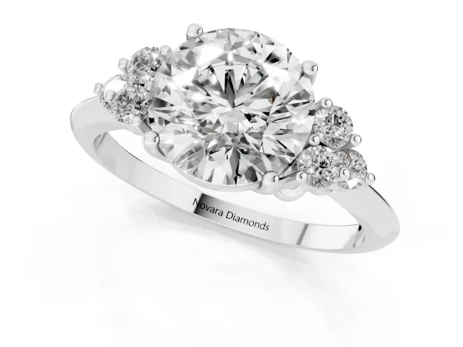 Round Cluster Accent Engagement Ring Setting | Plain Band | Sterling Silver – second view